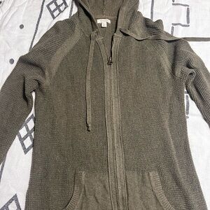 Sonoma Women’s Zip-Up Sweater in Olive- Waffle texture! Soft!